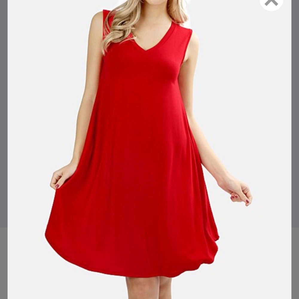 Red Zenana Premium sleeveless v-neck swing dress